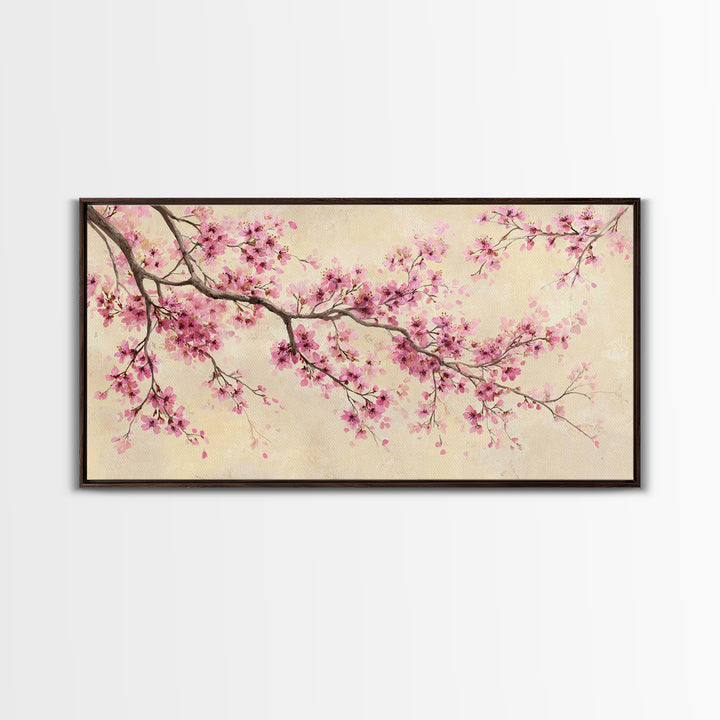 Pink Cherry Blossom Wall Art, Delicate Spring Branch Botanical Print, Japandi Bedroom Decor, Feminine Home Decor Gift For Her