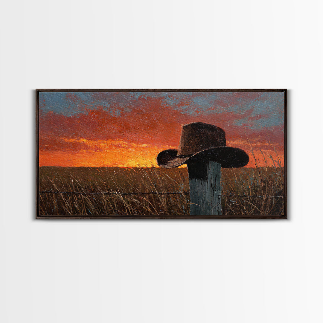 Rustic Country Sunset Landscape Painting Wall Art, Farmhouse Home Decor, Western Style Original Oil Painting On Canvas Print