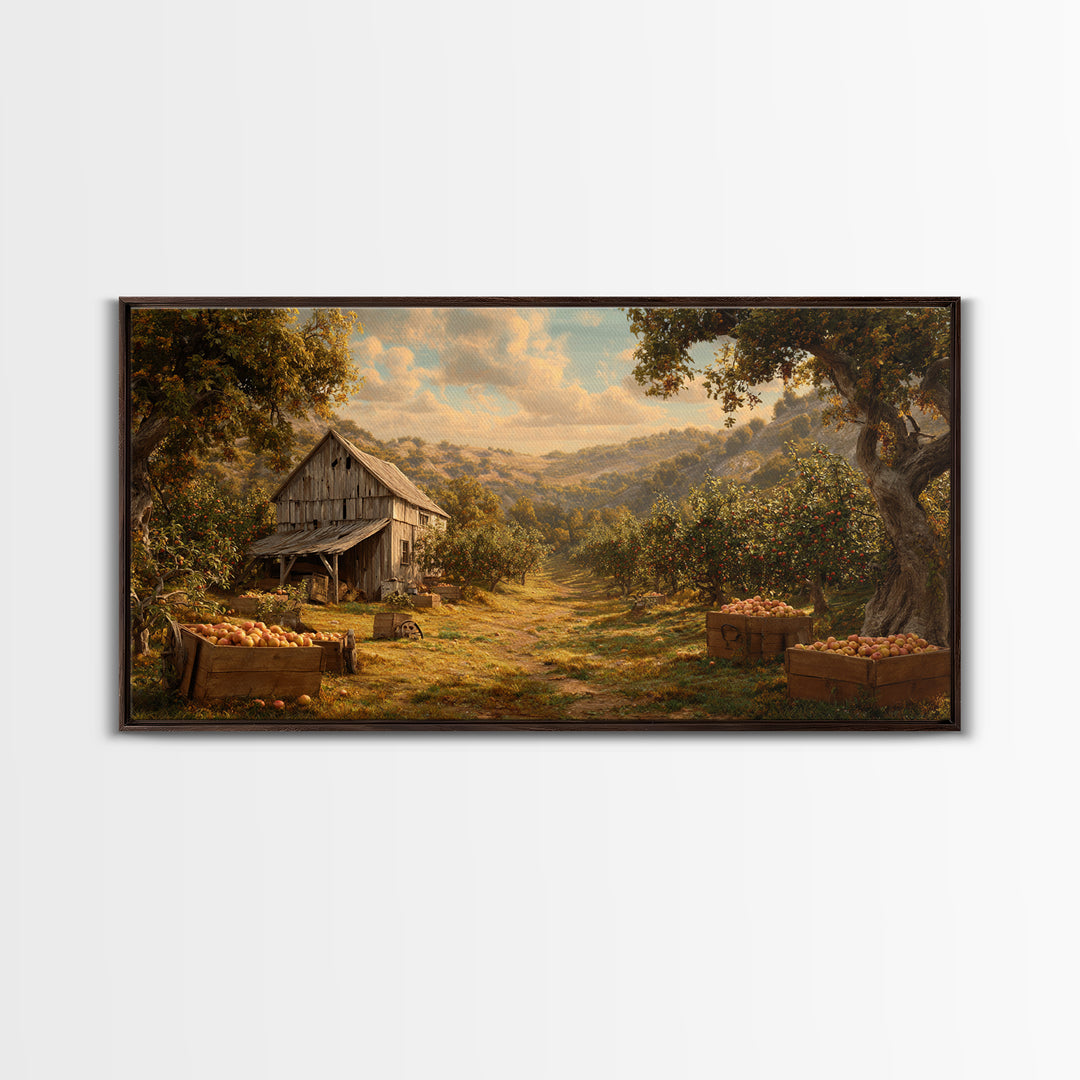 Classic Autumn Orchard Landscape With Barn And Horses Wall Art Canvas Print For Rustic Farmhouse Decor Living Room