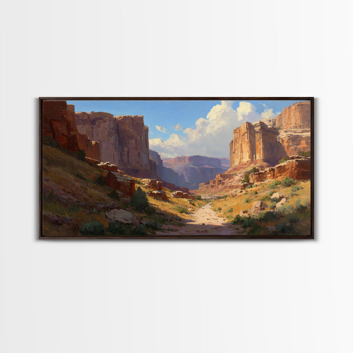 Expansive Canyon Landscape Wall Art Featuring Rocky Terrain And Vast Horizon Framed Canvas Print For Rustic Home Or Office Decor