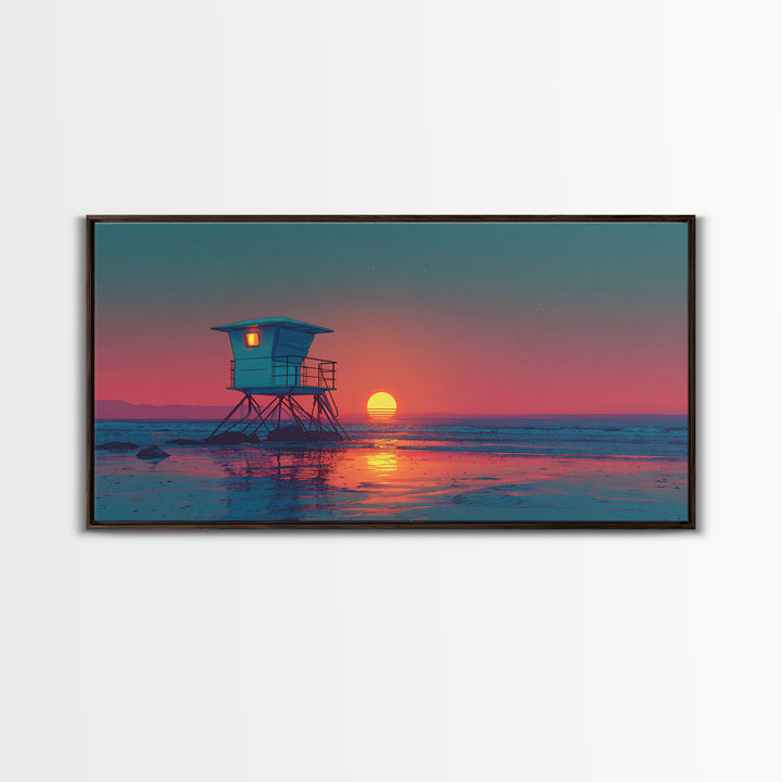 Serene Cool Blue Tropical Ocean With Calm Waters And Palm Trees Framed Canvas Print Coastal Wall Art Perfect For Living Room And Bedroom