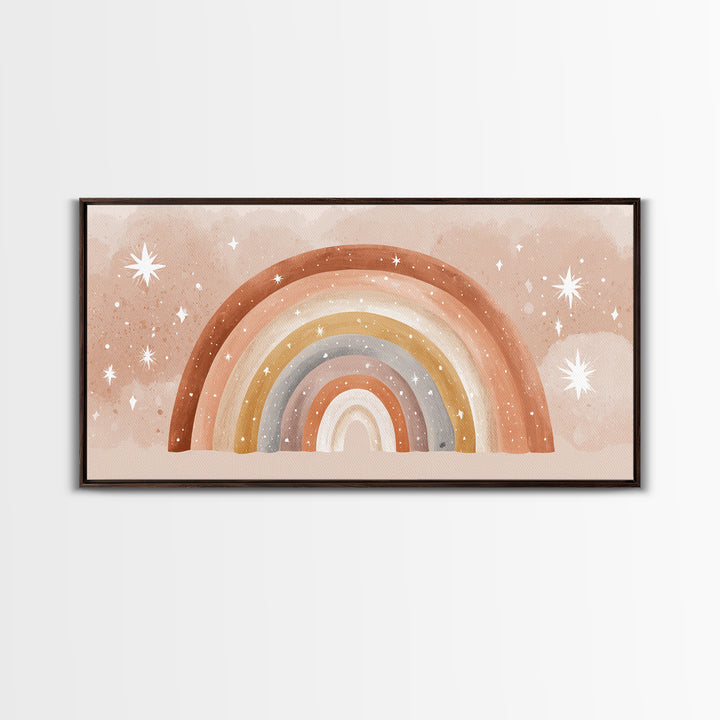 Starry Watercolor Rainbow Wall Art, Pastel Nursery Decor, Kids Room Wall Art, Boho Prints, Baby Shower Gift, Framed Canvas Print