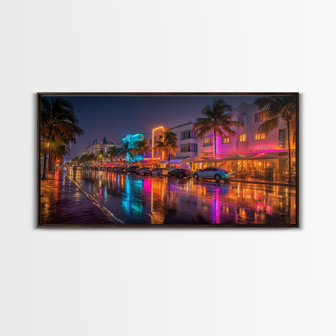 Neon City Night Street Scene Vibrant Urban Wall Art Canvas Print Modern Home Decor Living Room Art