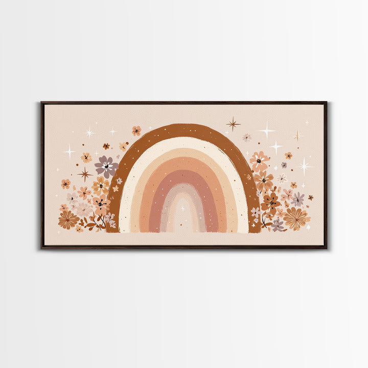 Floral Neutral Rainbow Wall Art, Boho Nursery Decor, Girls Room Decor, Whimsical Wall Art, Baby Girl Nursery, Canvas Print