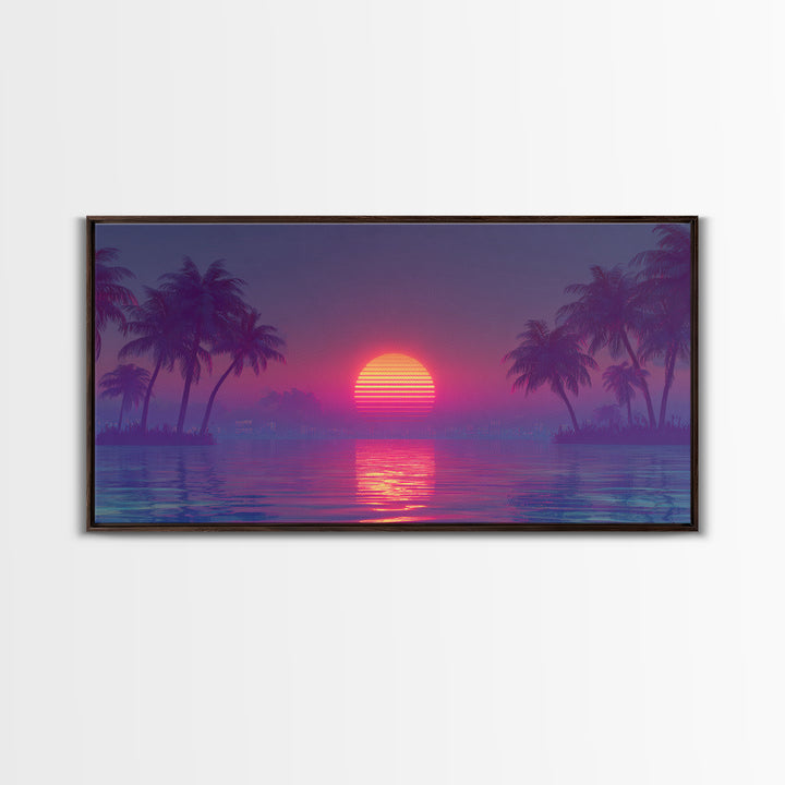 Vibrant Neon Cityscape At Night With Reflective Streets Urban Wall Art Canvas Print For Modern Living Room And Office Decor