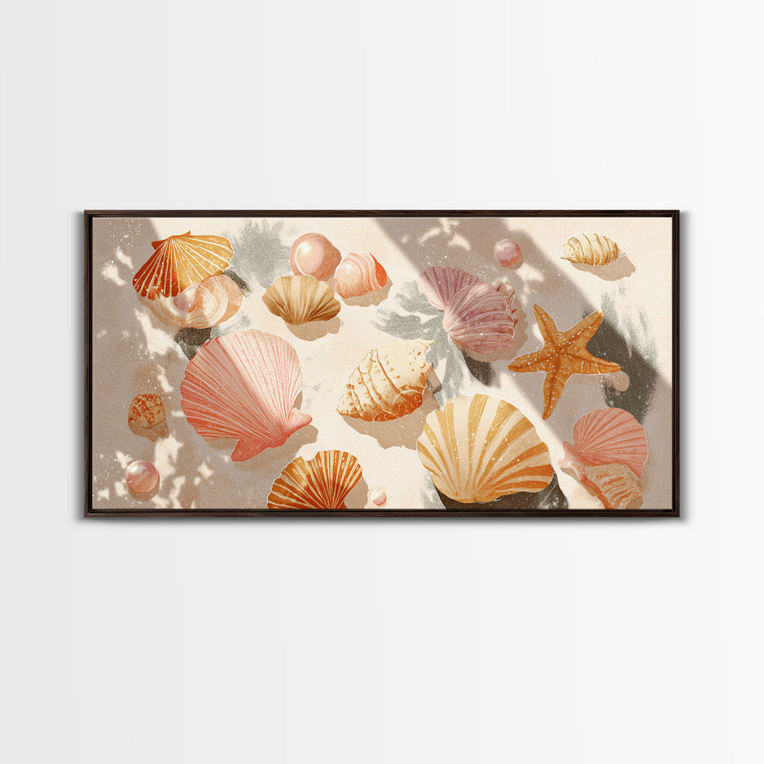 Pink Seashell Coastal Wall Art, Beach House Decor, Nautical Wall Art, Ocean Wall Decor, Coastal Bathroom Decor, Canvas Print