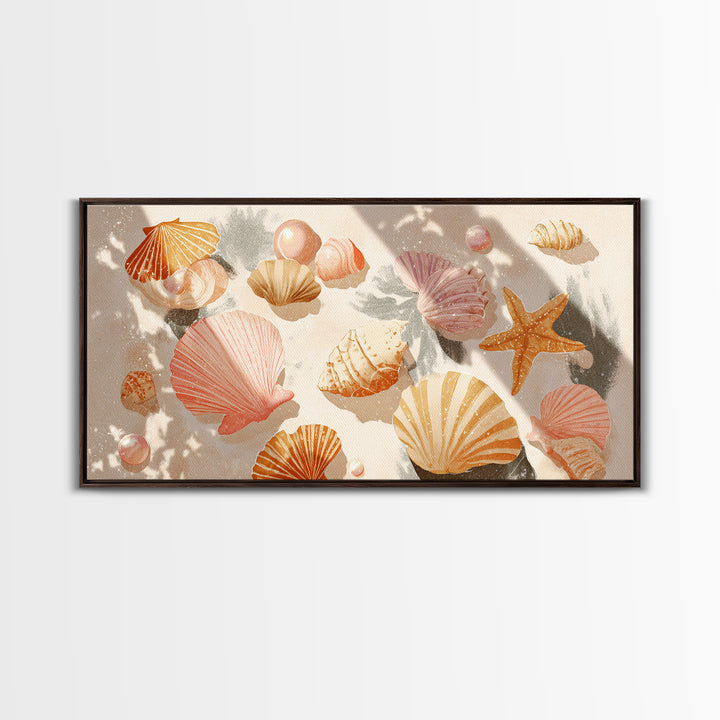 Pink Seashell Coastal Wall Art, Beach House Decor, Nautical Wall Art, Ocean Wall Decor, Coastal Bathroom Decor, Canvas Print