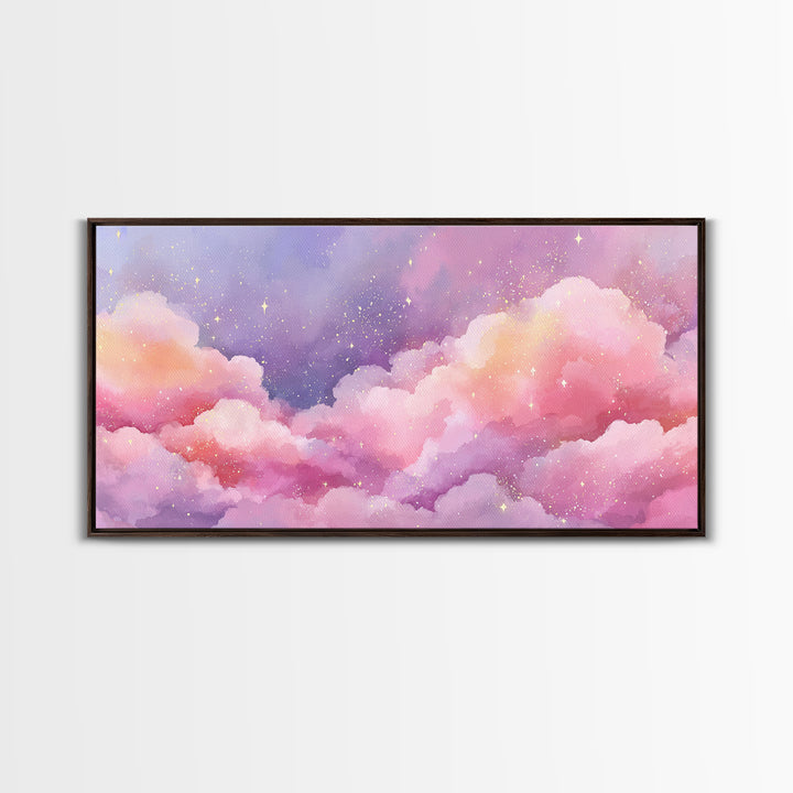 Pink Purple Cloudscape Wall Art, Pastel Celestial Decor, Dreamy Bedroom Wall Art, Nursery Wall Art, Whimsical Canvas Print