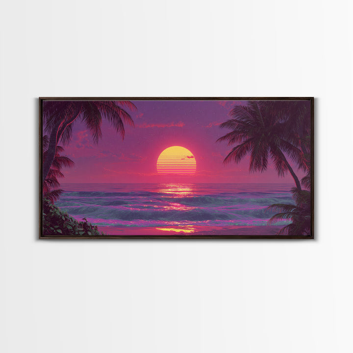 Tropical Beach Sunset With Palm Trees Vibrant Coastal Wall Art Canvas Print For Home Decor And Tropical Beach House