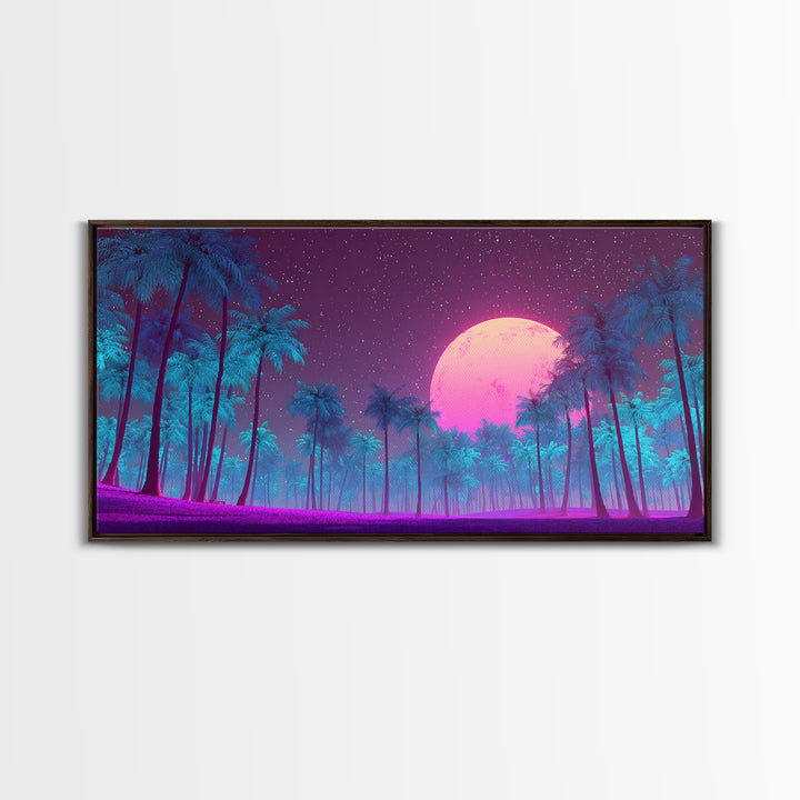 Pink Moon Fantasy Landscape Digital Art Modern Wall Art Canvas Print Ethereal Bedroom Decor Home Gift