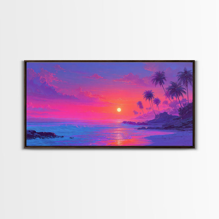 Tropical Sunset Beach With Palm Trees And Calm Ocean Waves Canvas Print Large Wall Art For Bedroom Coastal Home Decor Prints