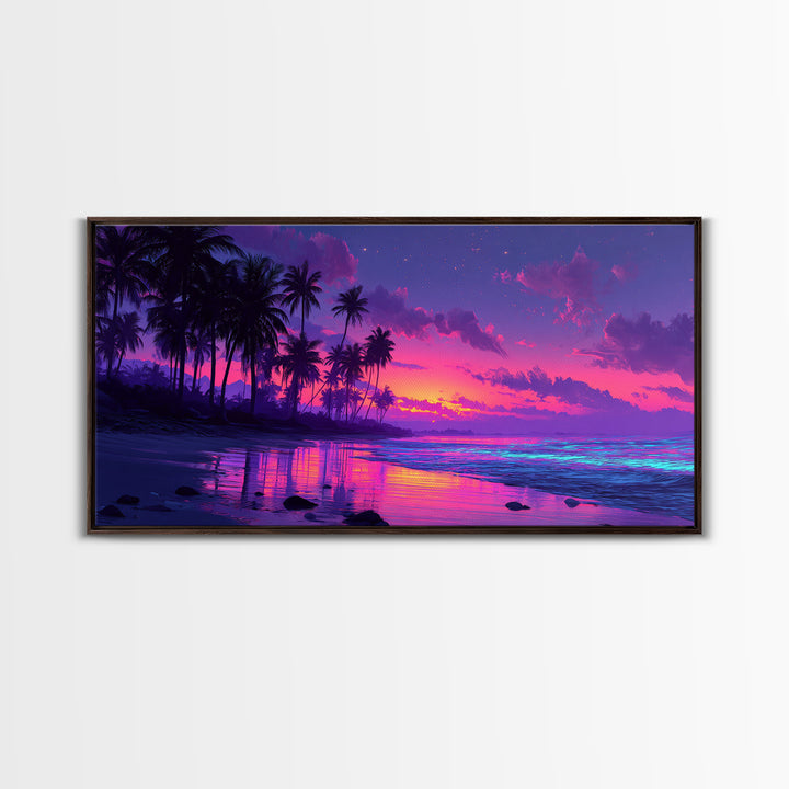 Vivid Neon Crystal Lotus Flower Surrounding Meditating Buddha Bright Spiritual Wall Art Canvas Print