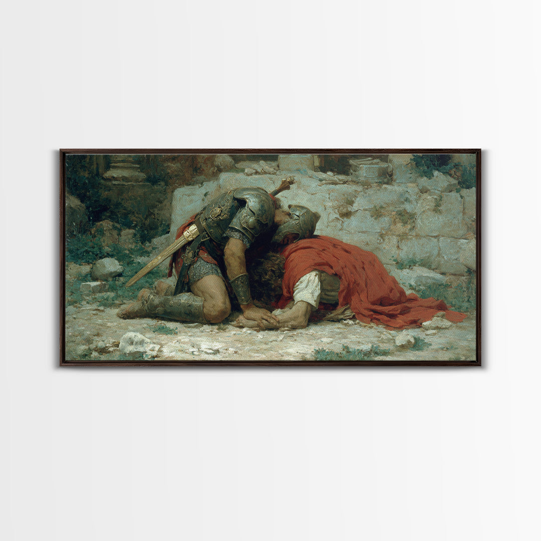 Fallen Knight Mourning In Ruins Wall Art, Medieval Tragedy Canvas Print, Historical Warrior Decor For Living Room And Office