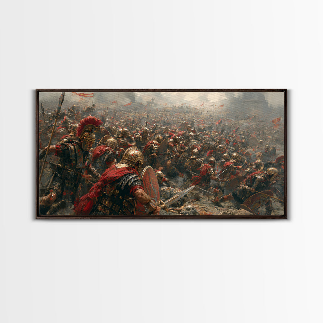 Epic Roman Battlefield With Shields And Banners Canvas Print, Historical Art, Warrior Wall Art, Large Wall Art, Office Decor