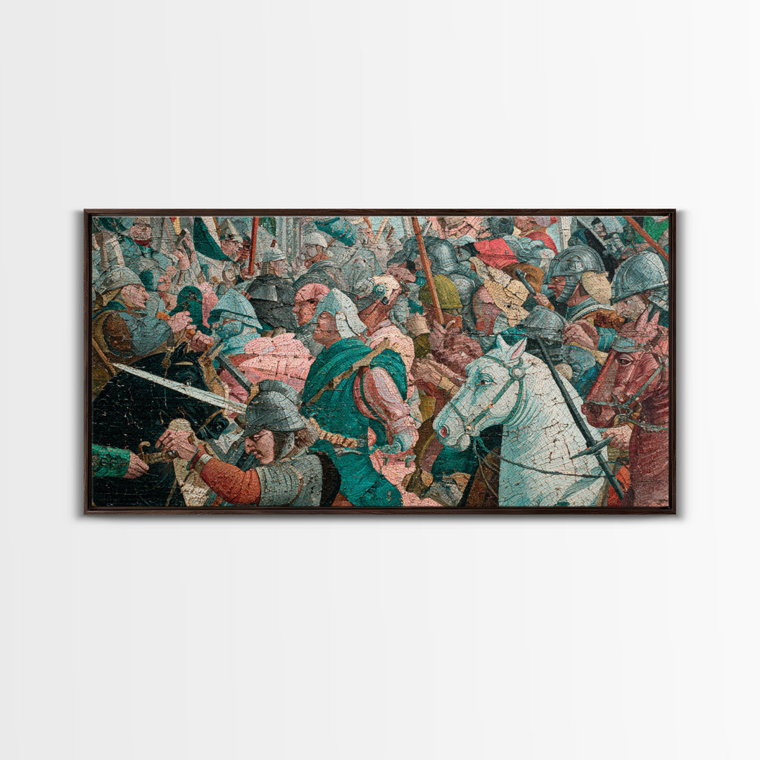 Medieval Cavalry Battle Scene Wall Art, Historical Canvas Print, Maximalist Gallery Decor, Masculine Gift For Him, Living Room Decor