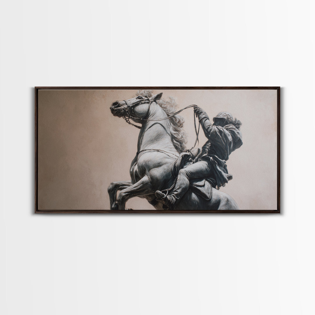 Rearing Horse And Rider Wall Art, Black And White Equestrian Print, Western Warrior Decor, Masculine Office Gift For Him