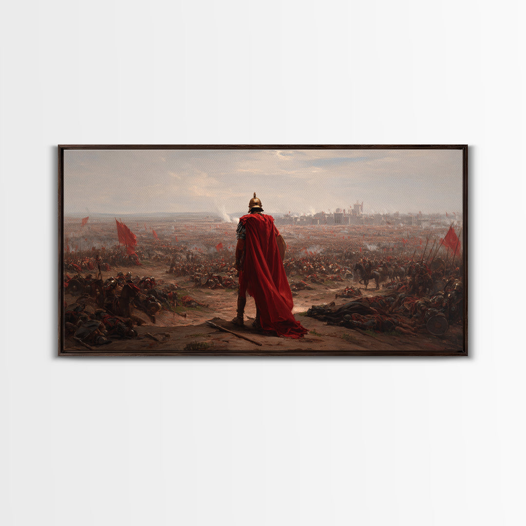 Roman General Over Epic Battlefield Framed Canvas Print, Ancient War Landscape Wall Art, Historical Decor For Living Room