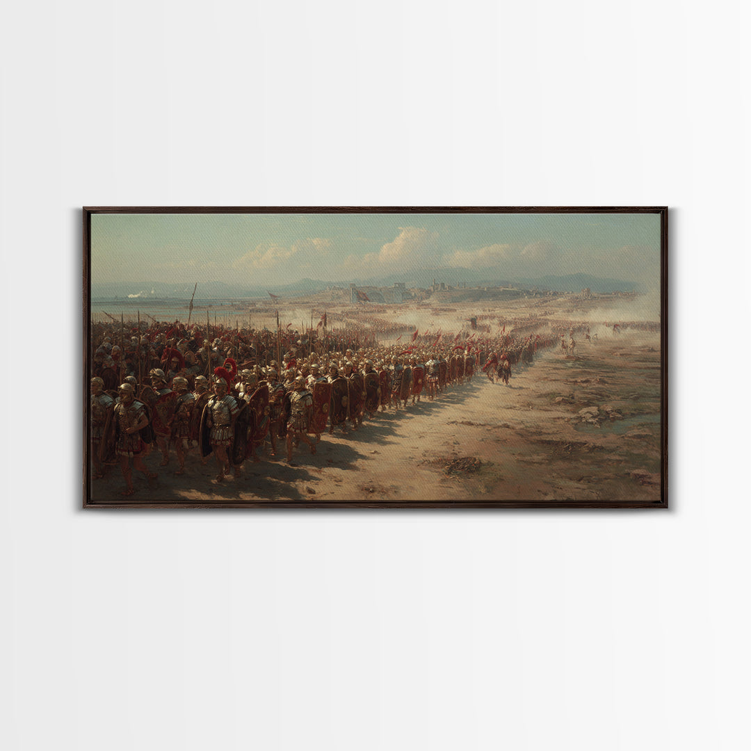 Ancient Legion Marching To Coastal City Wall Art, Historical Battle Framed Canvas Print For Office Decor And Living Room