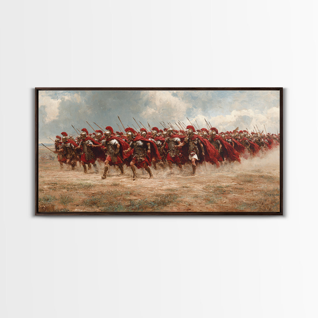 Roman Cavalry Charge Across Dusty Field Canvas Print, Historical Art, Horse Wall Art, Western Decor, Large Wall Art, Living Room Decor