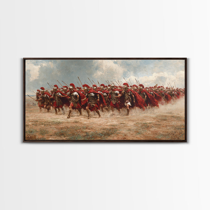 Roman Cavalry Charge Across Dusty Field Canvas Print, Historical Art, Horse Wall Art, Western Decor, Large Wall Art, Living Room Decor