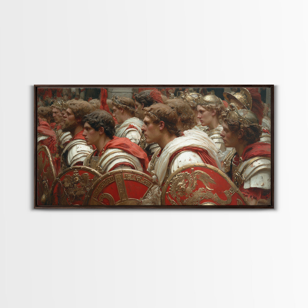 Roman Soldiers With Red Shields Framed Canvas Print, Classical History Wall Art, Ancient Warrior Decor, Gift For Him, Masculine Office Decor
