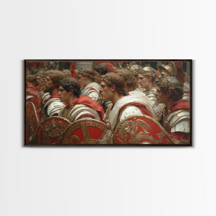 Roman Soldiers With Red Shields Framed Canvas Print, Classical History Wall Art, Ancient Warrior Decor, Gift For Him, Masculine Office Decor