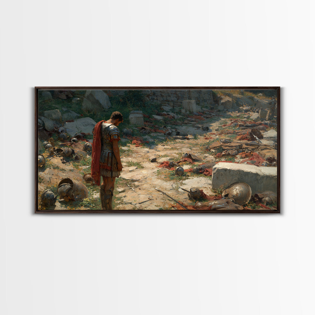 Roman Soldier After Battle Wall Art, Ancient Warrior Canvas Painting, Historical Ruins Decor, Moody Office Art Gift For Him