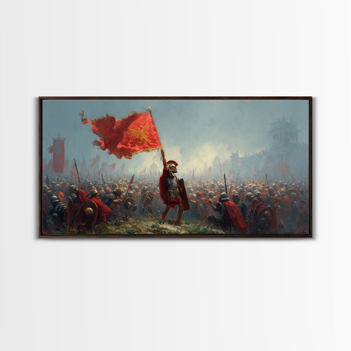 Roman Standard Bearer Battle Wall Art, Ancient Warrior Canvas Decor, Historical Painting, Large Living Room Art Print Gift For Him