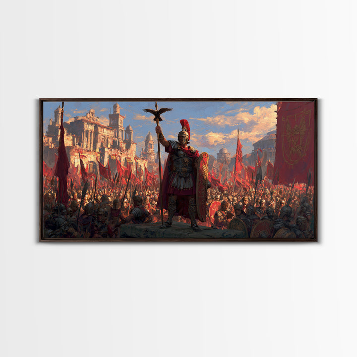 Triumphant Roman General Before Legions Framed Canvas Print, Historical Art, Warrior Wall Art, Statement Artwork, Office Decor