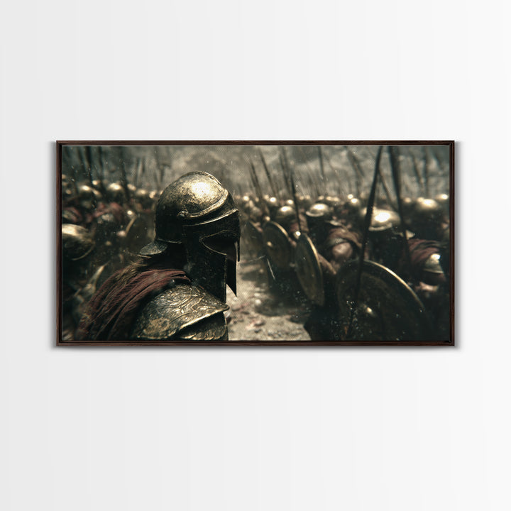Epic Realistic Ancient Spartan Warrior Battle Scene Oil Painting Canvas Print Large Wall Art For Man Cave And Masculine Home Decor