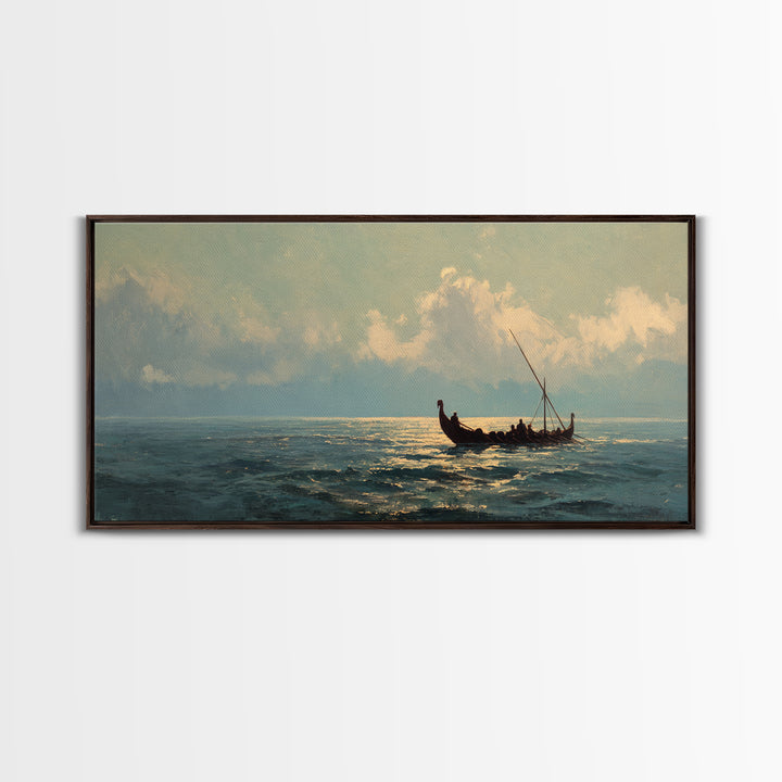 Solitary Sailboat On Shimmering Sea Canvas Print, Coastal Seascape Wall Art, Nautical Ocean Decor, Housewarming Gift For Her