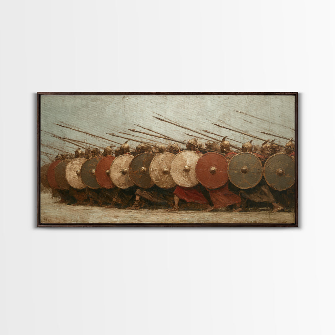 Ancient Shield Wall Phalanx Canvas Print, Greek Warrior Battle Wall Decor, Historical Military Art For Office Or Man Cave