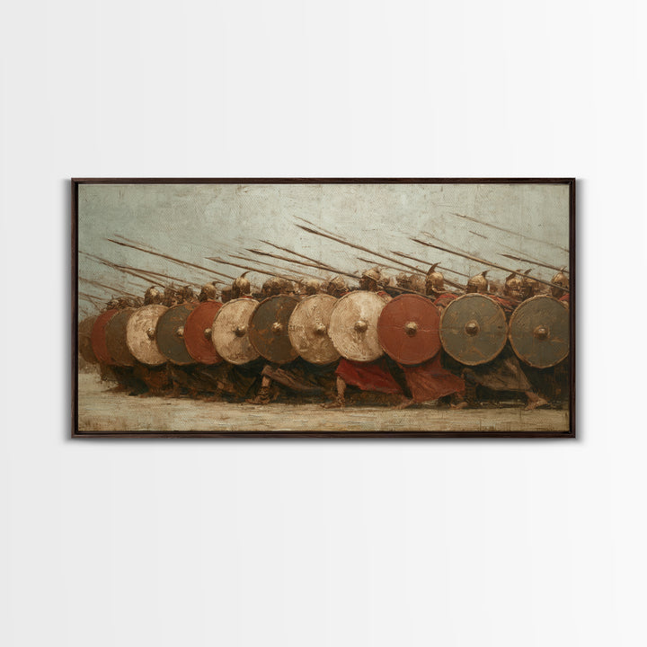 Ancient Shield Wall Phalanx Canvas Print, Greek Warrior Battle Wall Decor, Historical Military Art For Office Or Man Cave