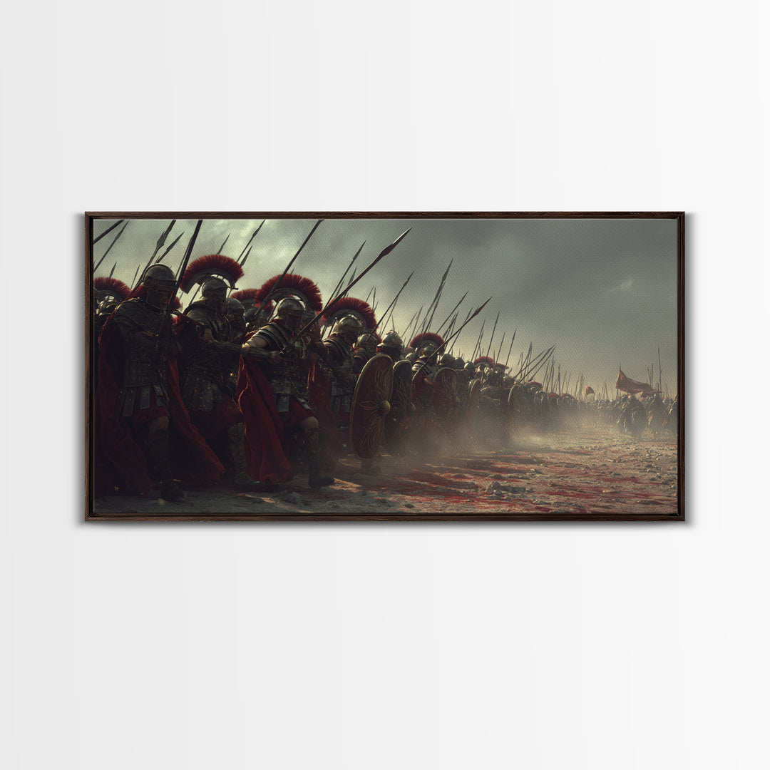 Roman Soldiers Assemble In Battle Ready Scene Historical Wall Art Framed Canvas Print For Living Room And Office Decor