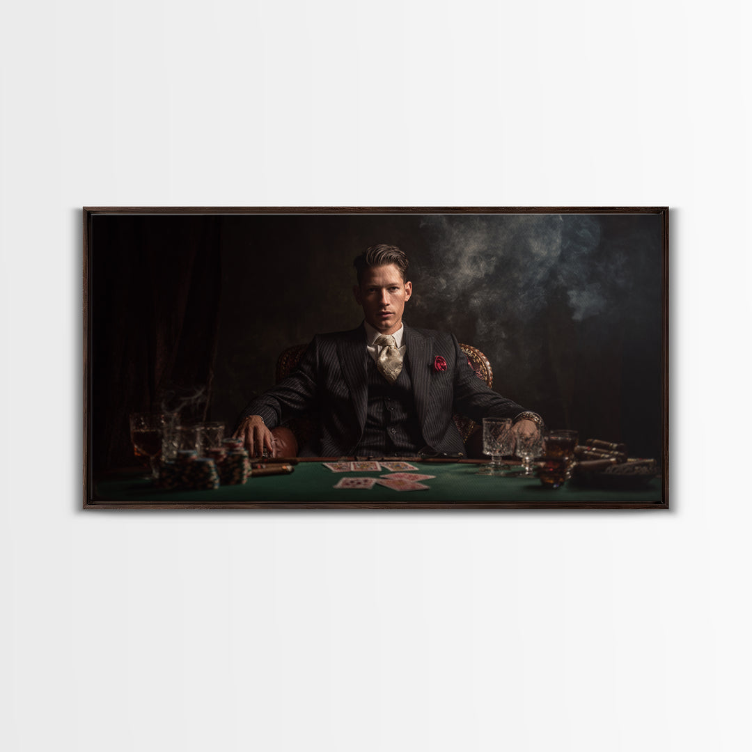 Moody Poker Player In Dark Speakeasy Wall Art, Casino Game Room Decor, Masculine Office Art, Gift For Him, Man Cave Canvas Print