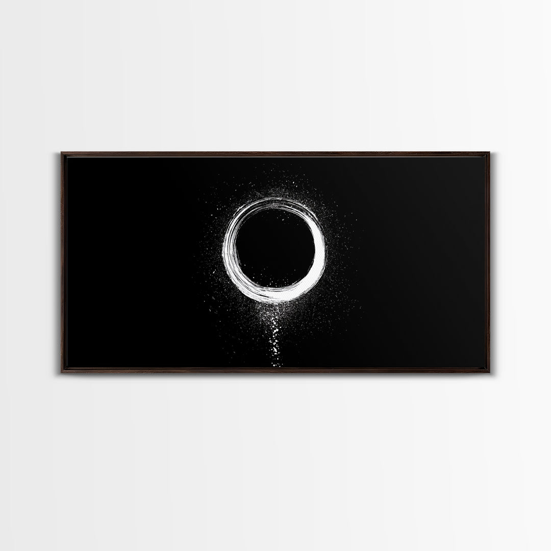 Abstract White Circle Traditional Japanese Ink Brush Art Minimalist Zen Wall Decor Calm Living Space Framed Canvas Print For Modern Home Or Office