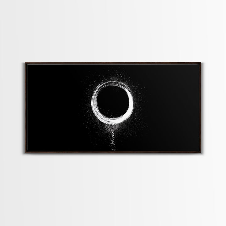 Abstract White Circle Traditional Japanese Ink Brush Art Minimalist Zen Wall Decor Calm Living Space Framed Canvas Print For Modern Home Or Office