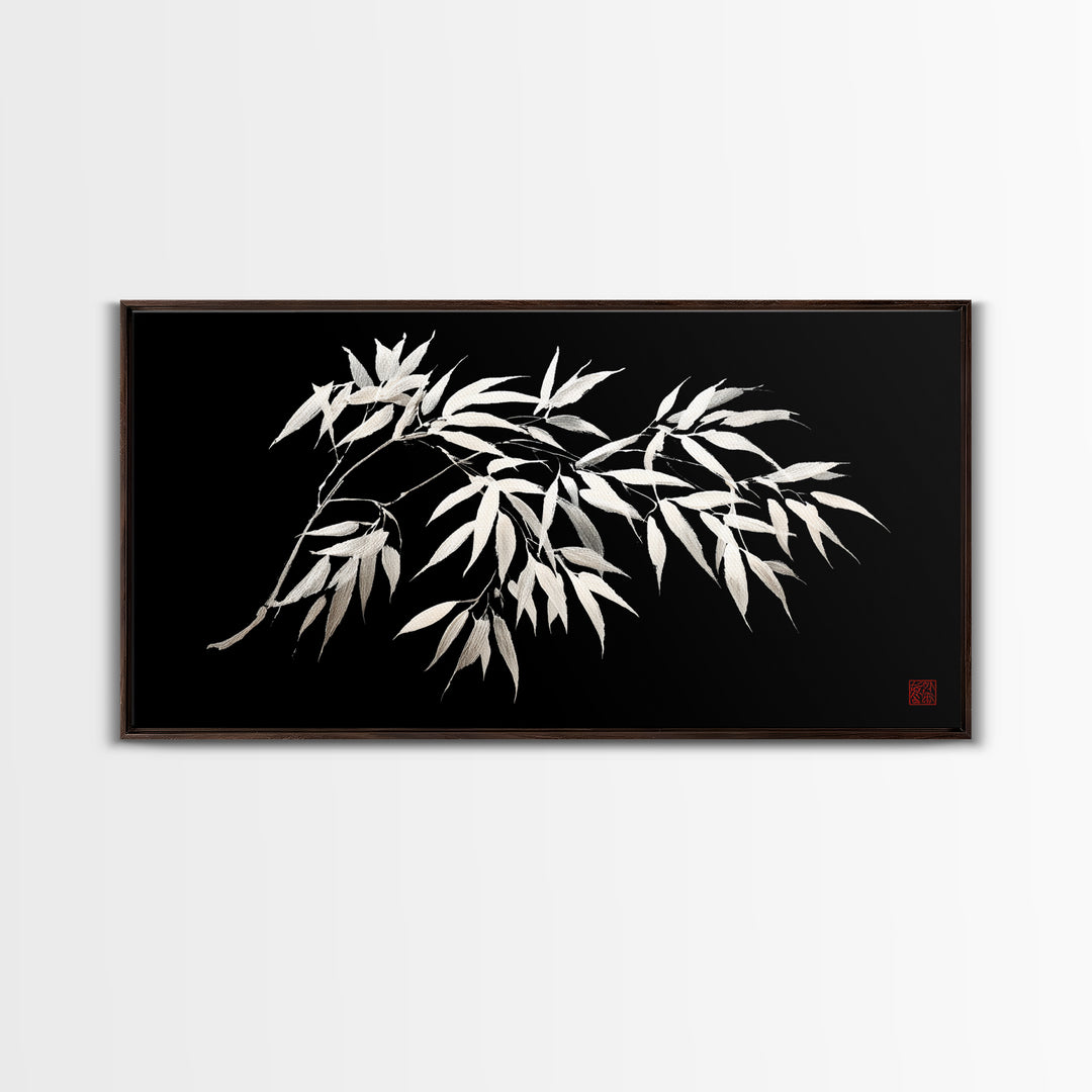 Elegant Monochrome Bamboo Branch Illustration Wall Art Minimalist Wall Decor Black And White Canvas Print For Modern Home