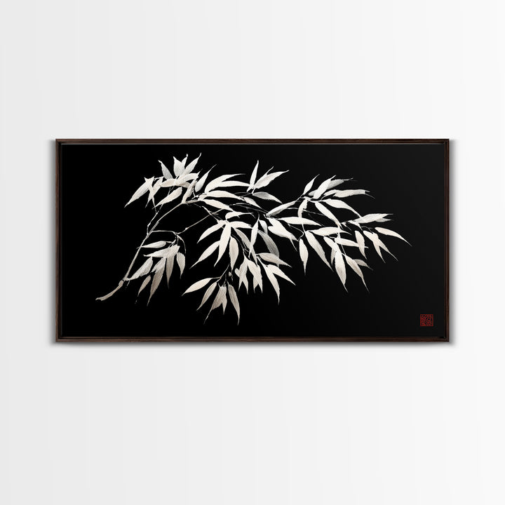 Elegant Monochrome Bamboo Branch Illustration Wall Art Minimalist Wall Decor Black And White Canvas Print For Modern Home