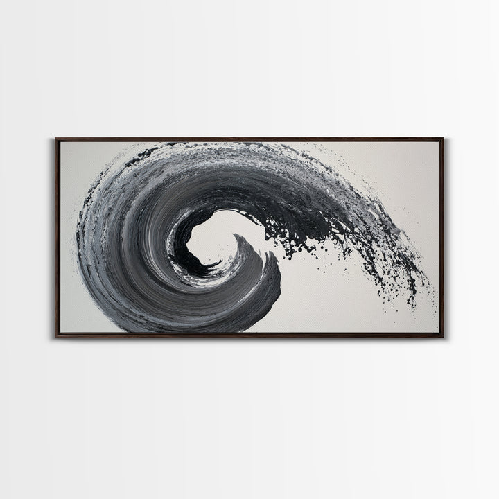 Dynamic Black And White Abstract Wave Painting Canvas Print Modern Wall Art For Living Room Decor And Office