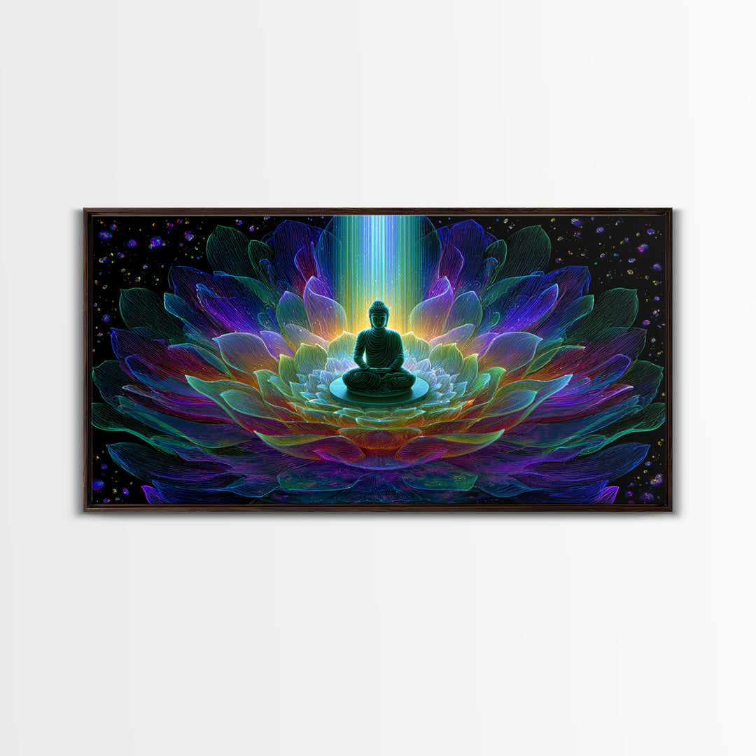 Spiritual Buddha Lotus Flower Meditation Colorful Neon Mandala Wall Art Canvas Print For Zen Room