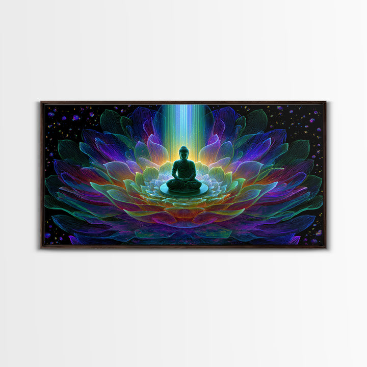 Spiritual Buddha Lotus Flower Meditation Colorful Neon Mandala Wall Art Canvas Print For Zen Room