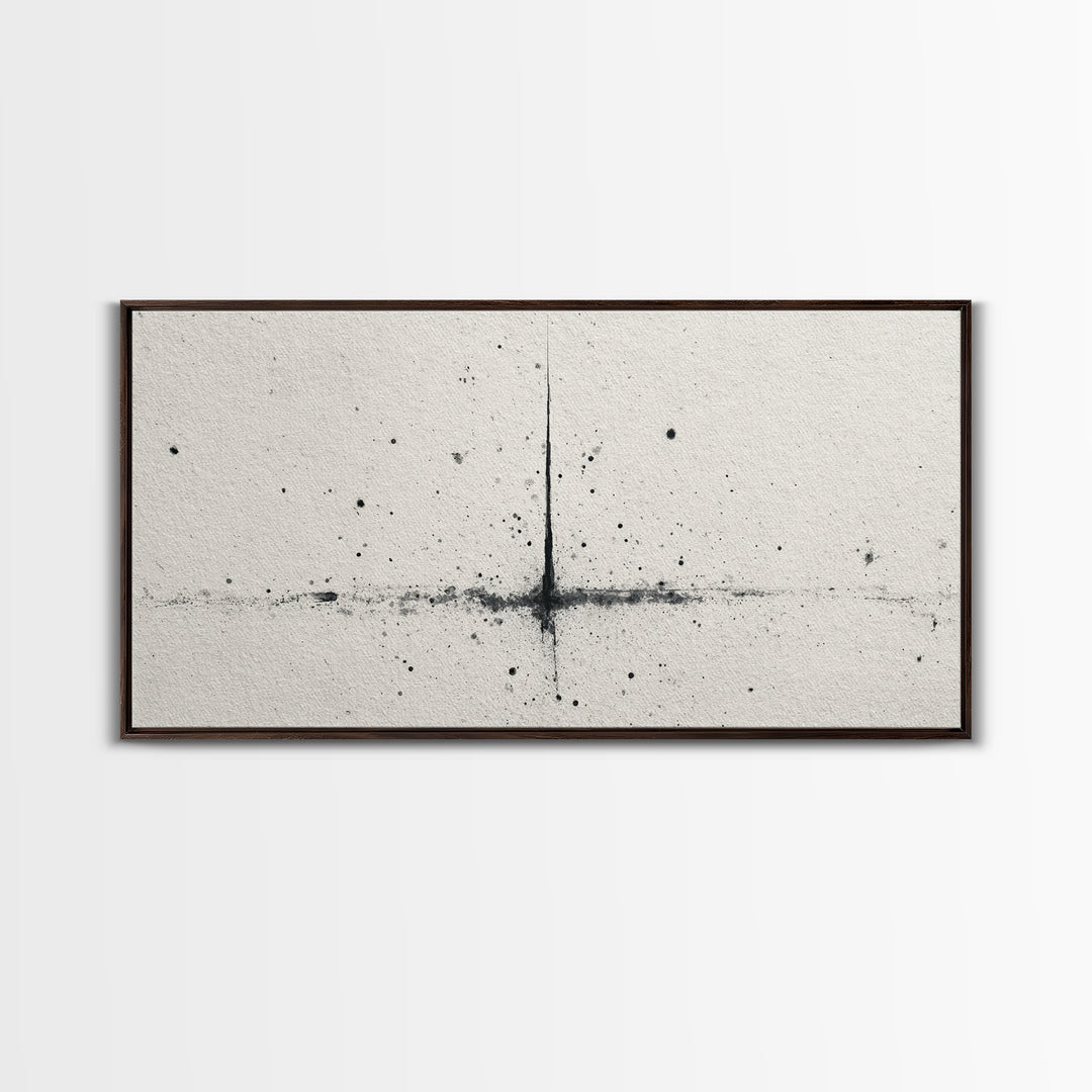 Abstract Black Ink Splatter On Neutral Background Minimalist Wall Art Canvas Print Modern Art For Office And Contemporary Home Decor