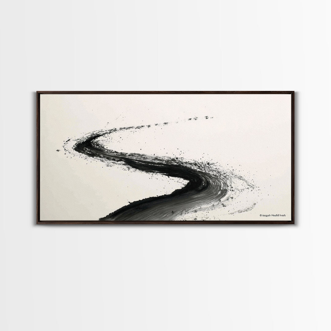 Distinctive Abstract Ink Swirl Black And White Wall Art Canvas Print Minimalist Painting Modern Home Office Decor Gift For Him
