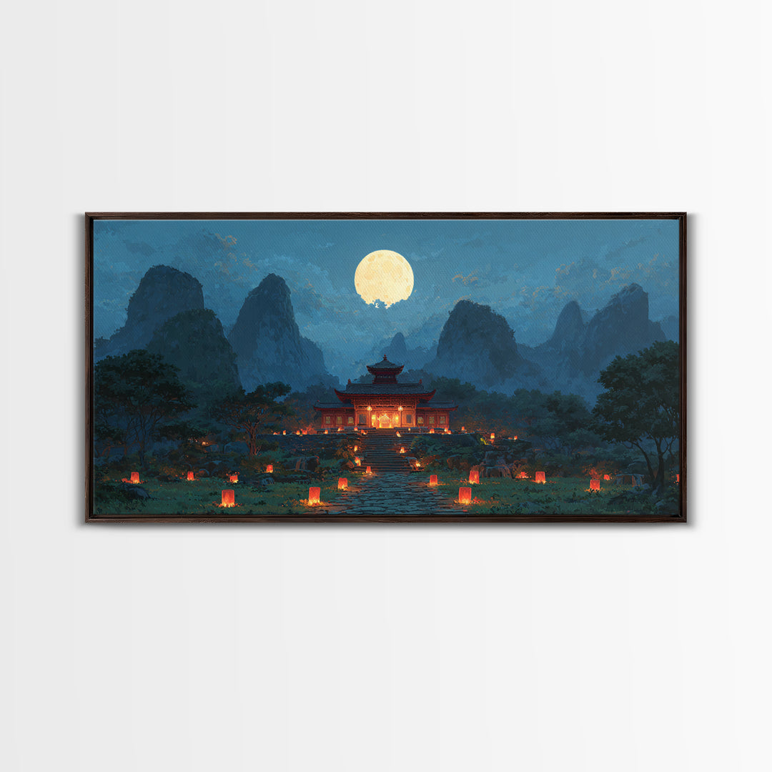 Futuristic Neon Night Cityscape With Colorful Reflection On Water Modern Urban Wall Art Canvas Print For Office