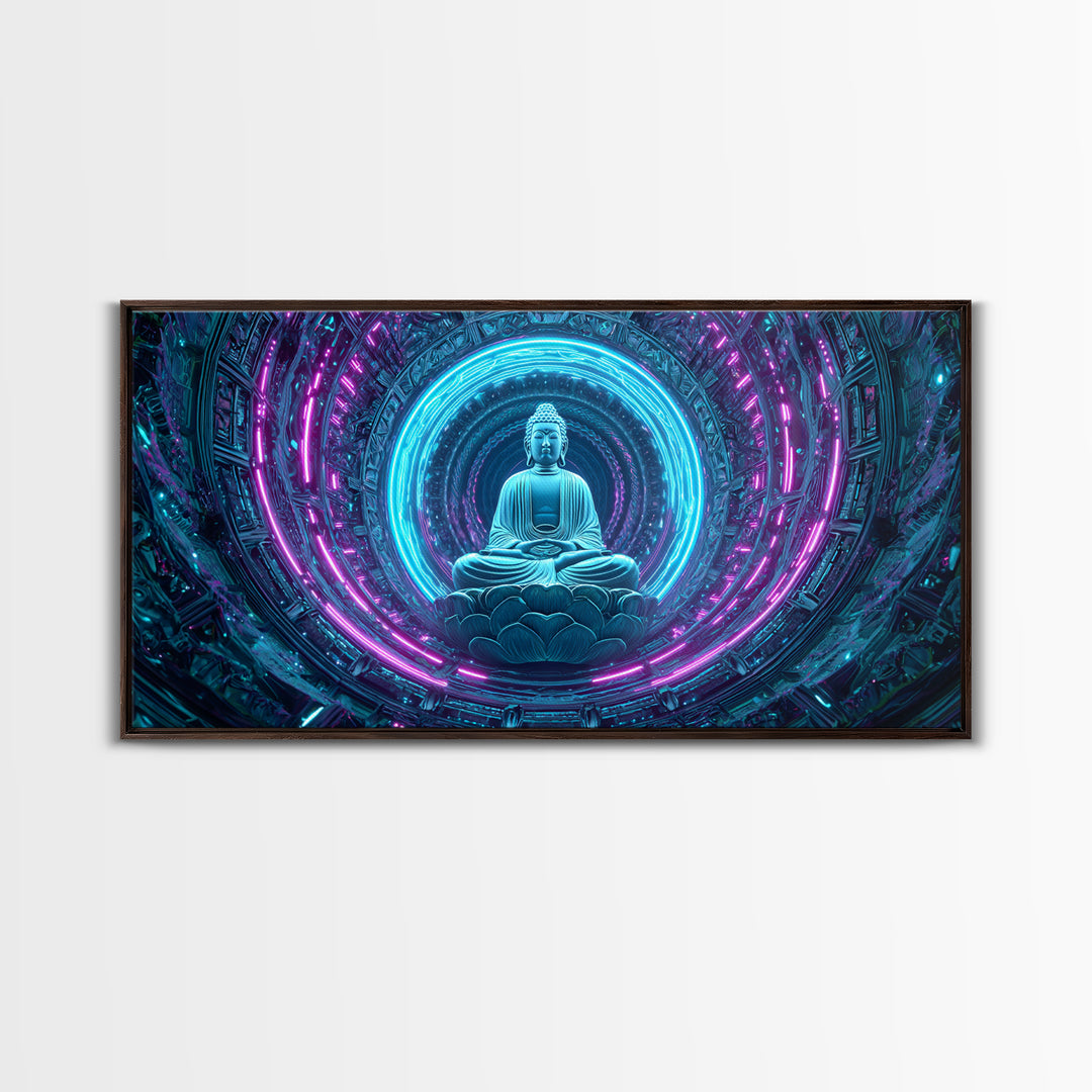 Retro Futuristic 80s Grid Night Sky Landscape With Sunrise Canvas Print For Neon Wall Art And Aesthetic Home Decor