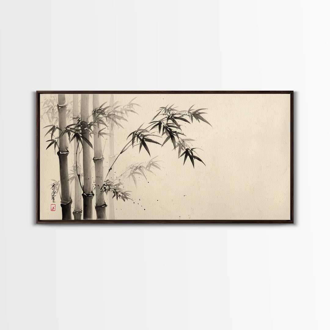 Traditional Ink Bamboo Painting Black And White Wall Art Print For Minimalist Home Decor And Asian Inspired Interior