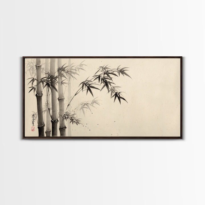Traditional Ink Bamboo Painting Black And White Wall Art Print For Minimalist Home Decor And Asian Inspired Interior