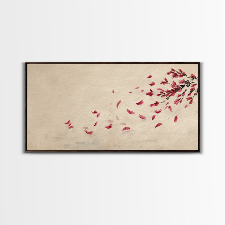 Minimalist Watercolor Red Falling Flower Petals Japanese Painting Art Print Canvas Print For Living Room