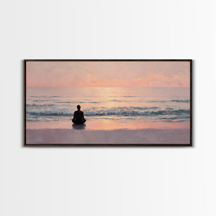 Serene Meditation Silhouette Beach Sunrise Wall Art Canvas Print For Relaxing Bedroom Decor Modern Wall Art